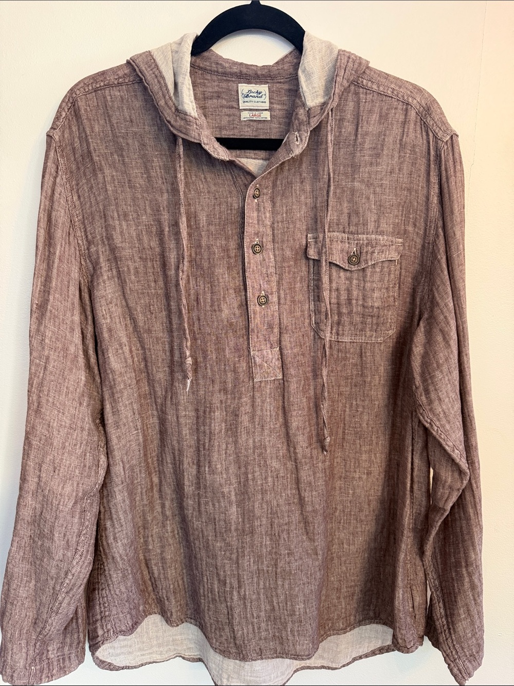 Lucky Brand Brown Hooded Button Pullover Shirt